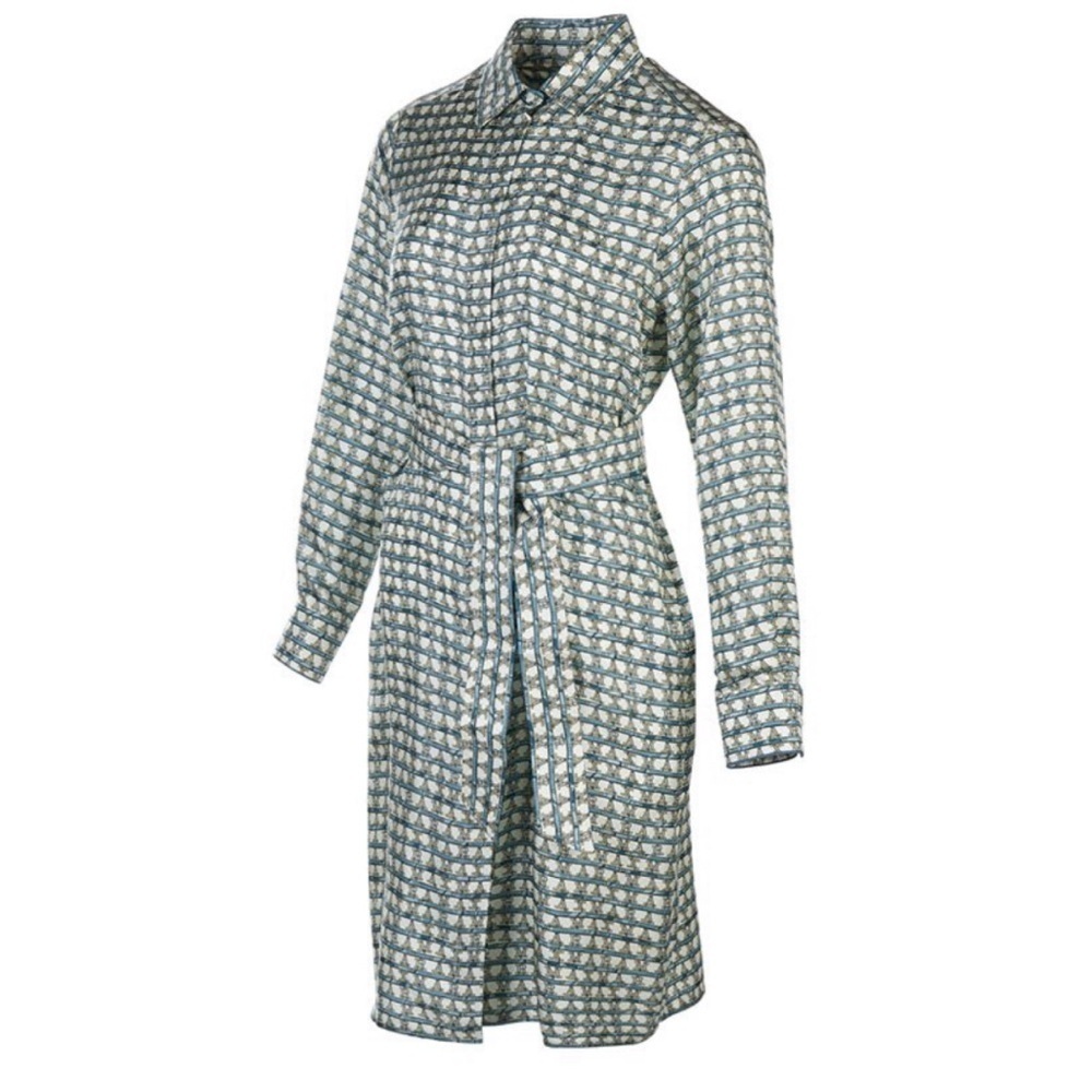 Max Mara Cupido Silk Logo Monogram Shirt Dress Geometric Midi Quiet Luxury - Picture 3 of 16